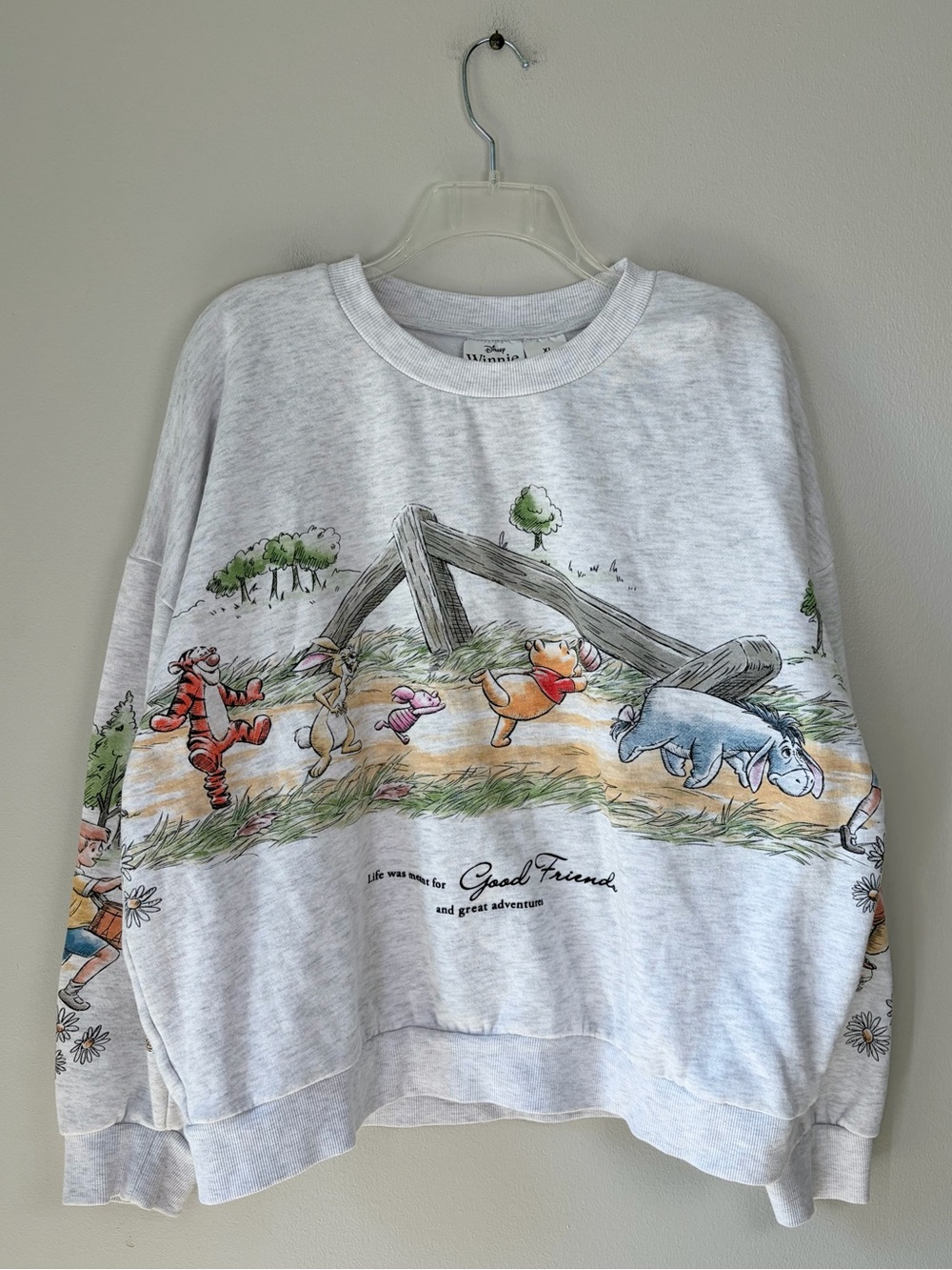 Winnie The Pooh Disney Adventure Light Heather Gray Graphic Crewneck Sweatshirt